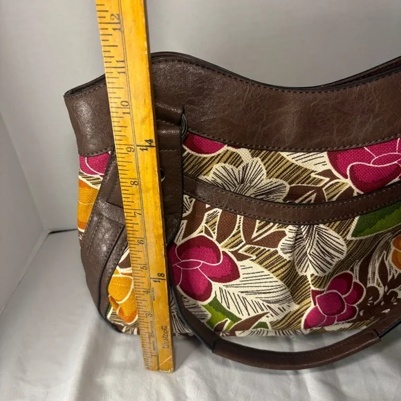 Relic Brand Shoulder Bag Tote Purse Flowered Canvas Faux Leather Tan Cream Fall - Picture 9 of 11